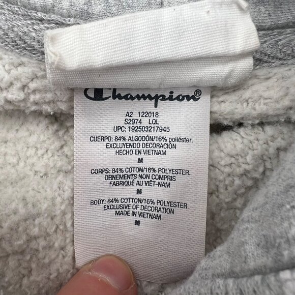 Champion Reverse Weave Gray Hoodie Sweatshirt White Script Men's size Medium - Picture 3 of 7